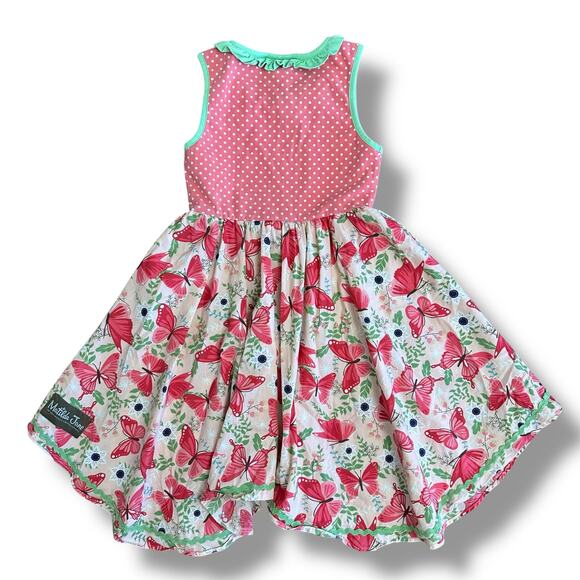 Matilda Jane Girls Dress Size 6 Pink Polka Dot Butterfly Twirl Play Dress Ruffle - Picture 4 of 7